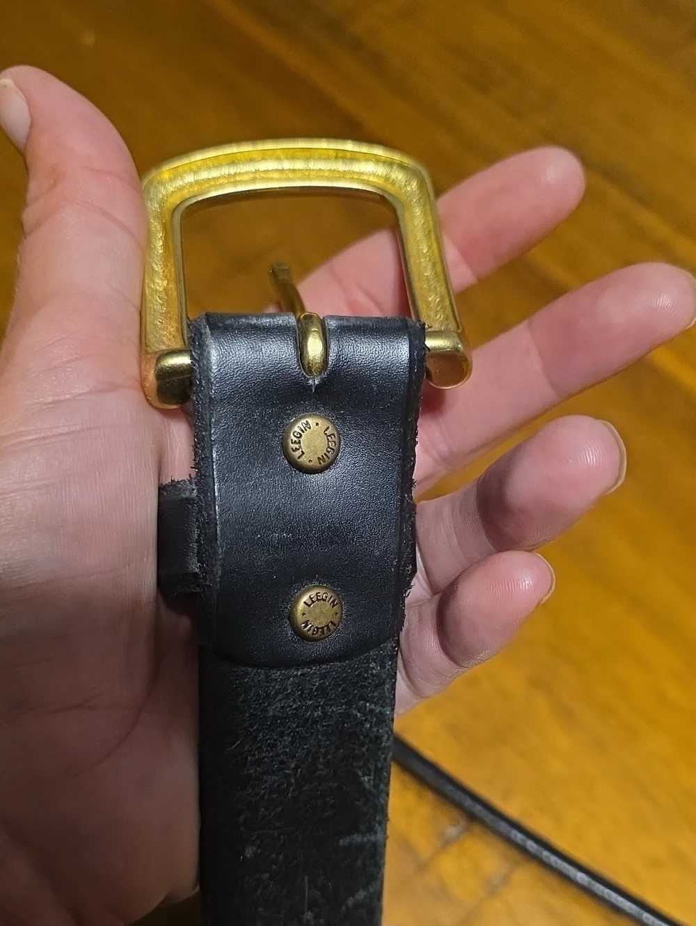 Classic Black Leather Men's Belt with Gold Buckle